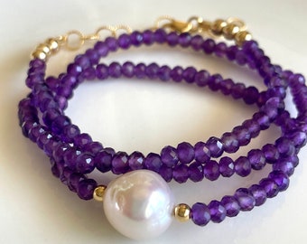 Purple Amethyst and Edison Pearl Beaded Gemstone Necklace