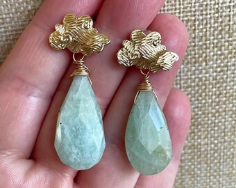 Natural Aquamarine Teardrop Earrings