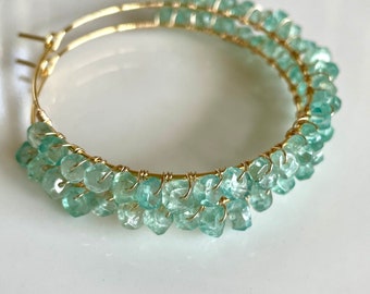 Teal-Green Apatite Gemstone Hoop Earrings