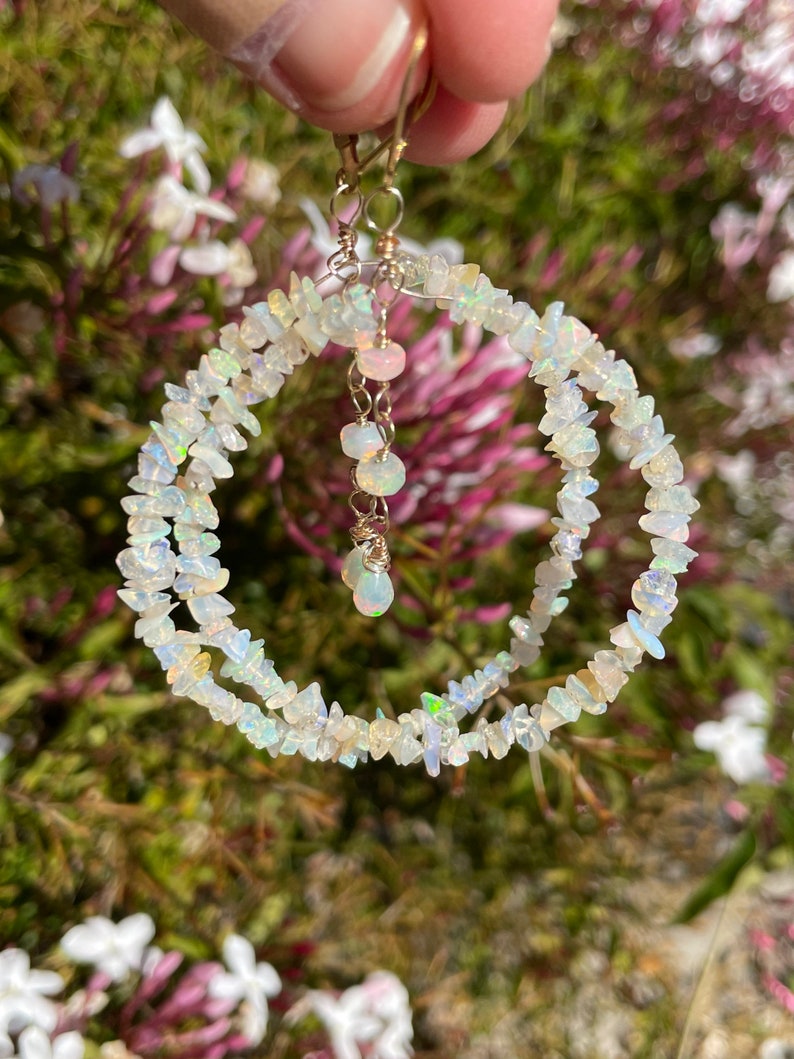 Ethiopian Opal Rough-cut Chip and Gold-filled Hoop Earrings image 4