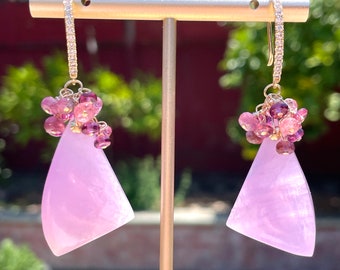 Kunzite, Pink Tourmaline, and Rhodolite Garnet Earrings
