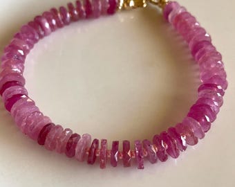 Heishi-cut Ruby Bracelet, July Birthstone, Gift for Her, Minimalist Gold Beaded Jewelry