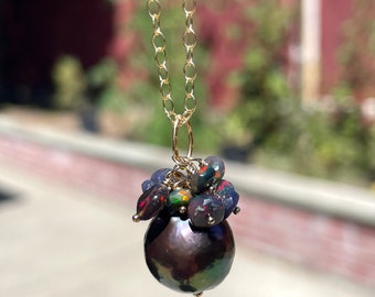 Black Edison Pearl and Ethiopian Opal Necklace