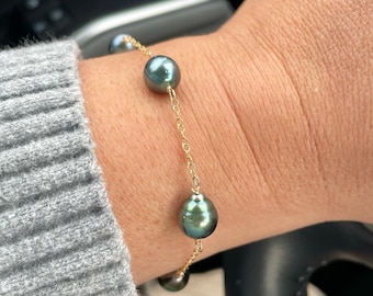 Dainty Tahitian Pearl Chain Bracelet