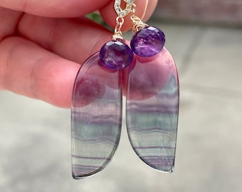 Fluorite and Amethyst Statement Earrings