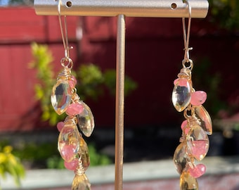 Citrine and Rhodochrosite Dangle Earrings