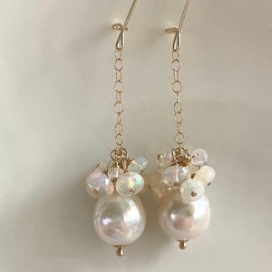 Edison Pearl and Ethiopian Opal Drop Earrings image 5