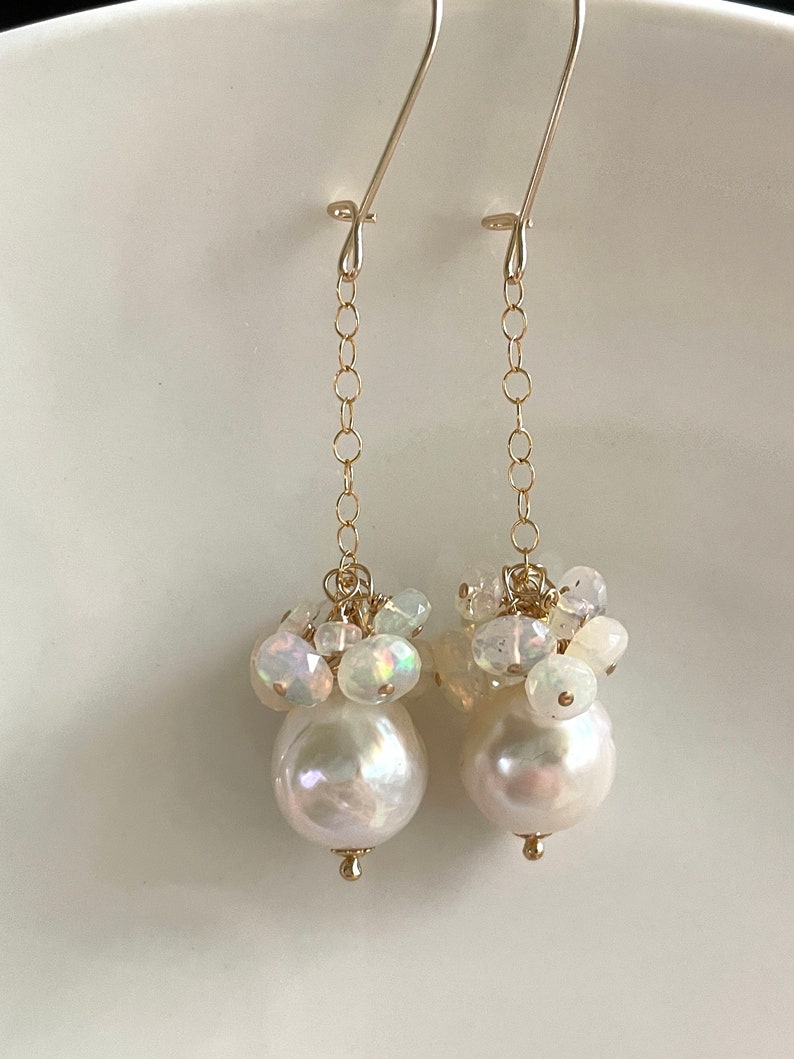 Edison Pearl and Ethiopian Opal Drop Earrings image 5