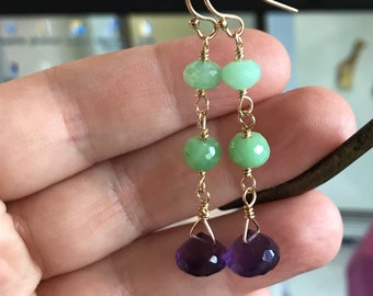 Amethyst and Chrysoprase Gold-filled Earrings