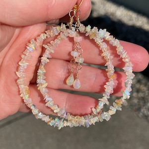 Ethiopian Opal Rough-cut Chip and Gold-filled Hoop Earrings