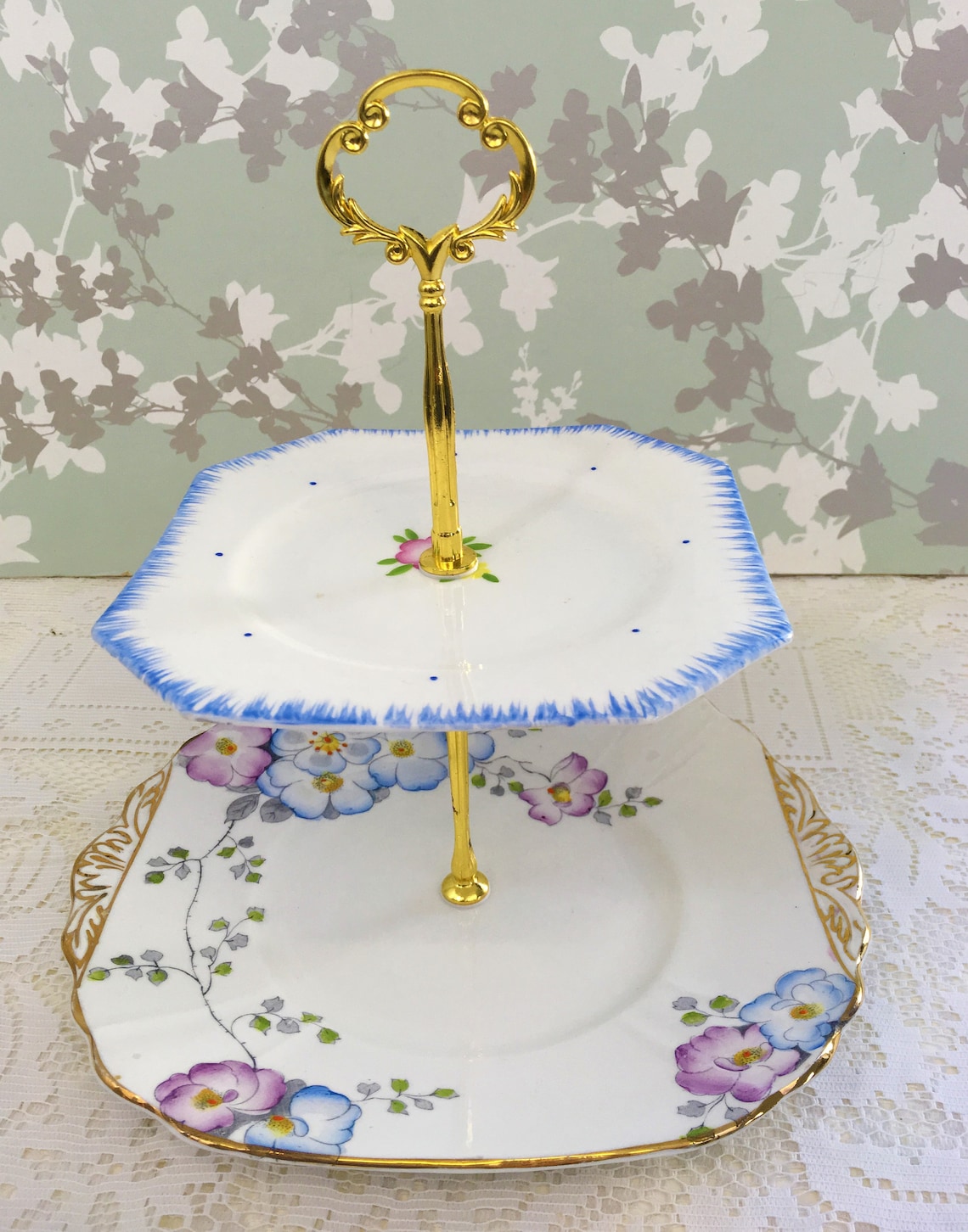 Hand Painted Pastel 2 Tier Cake Stand Etsy