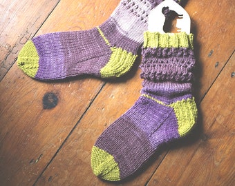 Lilac and Lime Bobble Boot Socks. Pattern only