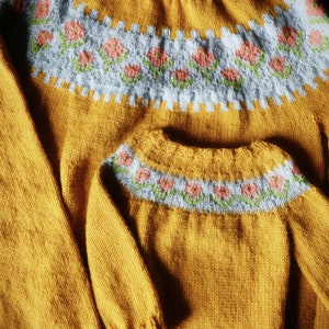 Mummy & Me Vintage Chic round yoke fairisle sweater in worsted weight yarn. Adult AND child. pattern only