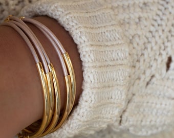 Sarah Cameron Jewelry Original Wrap Bracelet, Leather Wrap Bracelet, Gold and Leather Wrap Bracelet (22k Gold/Light Pink)