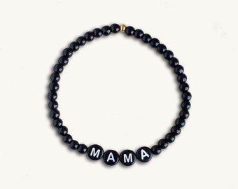 Alphabet Letter Bead MAMA Bracelet (Black Onyx)