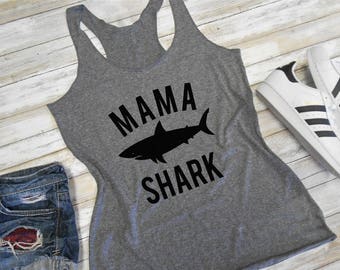 Mama Shark Tank, Mama Shark Racerback Tank Top, Cute Mom Tank, Mama Tank Top, New Mom Tank, Gift for New Mom, Mom Workout Tank