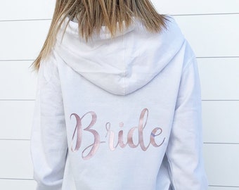 Cute Bride Hoodie - Rose Gold Bride Hooded Jacket - Lightweight Sweatshirt - Wedding Hoodie - Honeymoon Hoodie - Just Married - Mrs.
