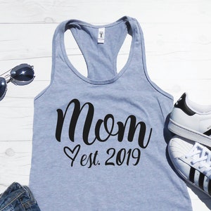 Mom Est 2024 Tank Top - Cute Mom Tank - Mother's Day Tank Top - Racerback Tank - Mom Tank - Pregnancy Reveal Tank - Mom Gift - Custom Est