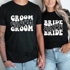 Bride and Groom Wavy Shirts, Retro Wavy Bride Groom Tees, Retro Bachelorette Tees, Honeymoon Shirts, Honeymoon Tees, Matching Bride Groom