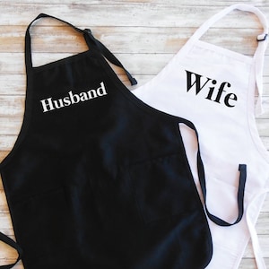 Husband & Wife Aprons, SET of 2 Aprons, Bridal Shower Gift, Wedding Shower Gift, Newlywed Gift, Wedding Gift, His and Hers Aprons Set Cute
