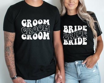 Bride and Groom Wavy Shirts, Retro Wavy Bride Groom Tees, Retro Bachelorette Tees, Honeymoon Shirts, Honeymoon Tees, Matching Bride Groom