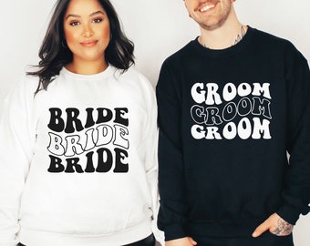 Bride and Groom Wavy Sweatshirts, Bride Groom Groovy Sweatshirts, Bride and Groom Shirts, Matching Bride Groom Sweatshirts, Honeymoon Outfit