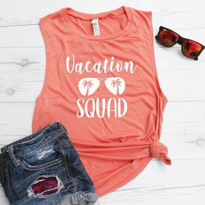 Vacation Squad Muscle Tank - Cute Vacation Shirts - Vacation Tanks - Girls Trip Muscle Tees - Girls Weekend Tanks - Palm Trees Tank - Crew