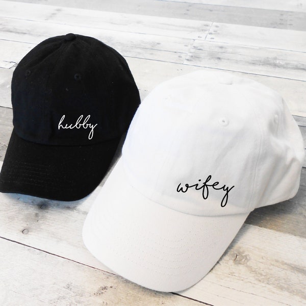 Hubby and Wifey Hats, Hubby Dad Hat, Wifey Dad Hat, Hubby Wifey Hats, Hubby Wifey Baseball Caps, Honeymoon Hats, Wedding Hats, Just Married