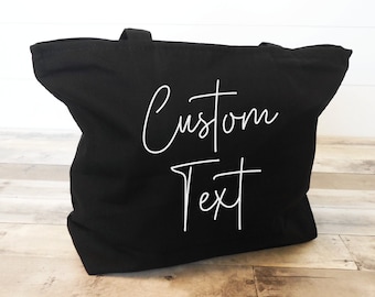 CUSTOM Tote Bag, Personalized Tote Bag, Beach Tote, Bride Tote, Honeymoon Tote, Custom Text Tote, Cute Gift Bag, Gift Bag, Zippered Tote