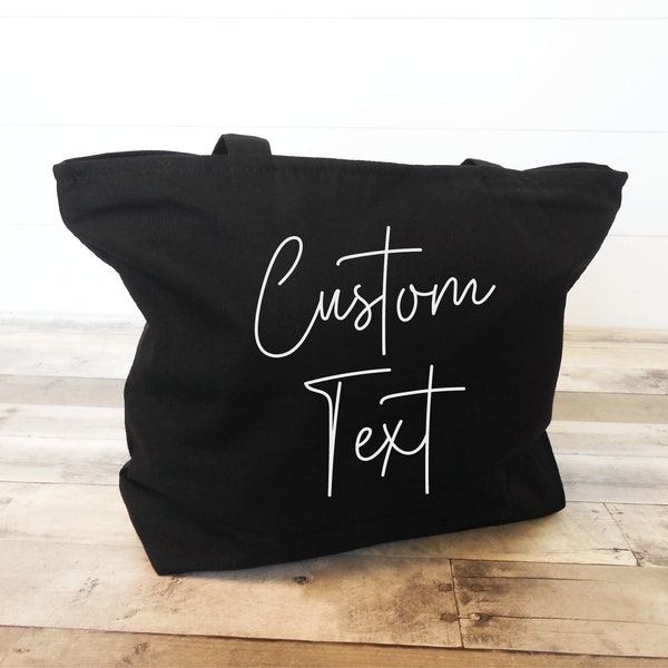 CUSTOM Tote Bag, Personalized Tote Bag, Beach Tote, Bride Tote, Honeymoon Tote, Custom Text Tote, Cute Gift Bag, Gift Bag, Zippered Tote