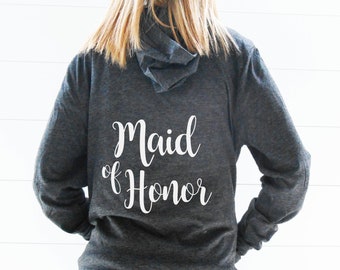 Maid-of-Honor-Hoodie. Bride Zip Up Hoodie. Mother of the Bride Groom Bridesmaid Hoodie. Bride Jacket. Bridal Party Hoodies. Bach Hoodies.