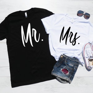 Mr. and Mrs. Tees T-Shirt Set /// Honeymoon Shirts, Just Married Shirts, Couples Shirts / Unisex Fit / XS-4XL Sizes / Charcoal Heather Black