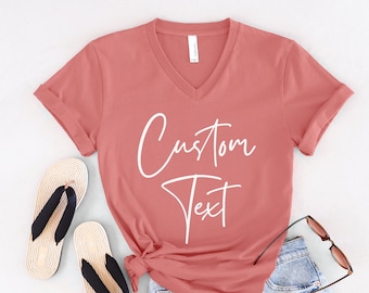 Custom Text V-neck, Personalized V-neck T-Shirt, Custom V-neck, Custom V-neck Printing, Custom Shirt for Women, Personalized V-neck T-Shirt