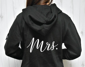 Bride Hoodie, Mrs Hoodie, Mrs Zip-Up Hooded Jacket, Lightweight Mrs Hoodie, Cute Women's Zip-Up Hoodie, Getting Ready Hoodie, Honeymoon