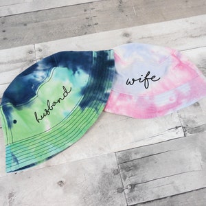 Husband and Wife Tie Dye Bucket Caps, Honeymoon Hats, Tie Dye Bucket Caps, Husband Wife Hats, Beach Bucket Hats, Honeymoon Bucket Hats Cute