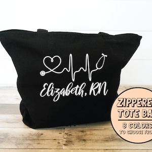 Nurse Tote Bag, RN Tote, Personalized Tote Bag, Nurse Gift, RN Gift, Gift for Nursing Student, Nurse Appreciation Gift, Zippered Tote Bag