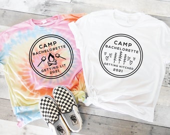 Camp Bachelorette Tie-Dye Tees, Camp Bachelorette Tie Dye Tshirts, Tie Dye Bachelorette Party Shirts, Girls Trip Tie Dye T-Shirts, UNISEX