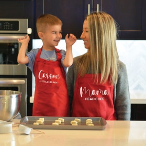  Personalized Adult and kids Mom daughter/Mom Son Family  matching baking apron set - (Kids One Size) : Handmade Products