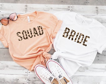 Bride and Squad Leopard Print Shirts, SQUAD Leopard Tee, Cute Leopard Print Bachelorette Shirts, Leopard Printing, Bach Tees Leopard Print