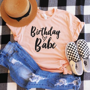 Birthday Babe Shirt Birthday T-Shirt Birthday Babe Tee Cute Birthday Shirt Birthday Party Tee Unisex Fit XS-4XL Sizes Peach image 1