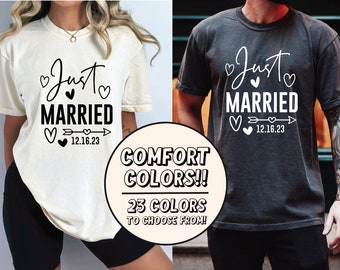 Comfort Colors Just Married Shirts, Bride Shirt, Groom Shirt, Comfort Colors Tees, Honeymoon Tees, Matching His and Hers Shirts Tees