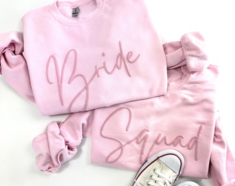 Embossed Bachelorette Party Sweatshirts, Bachelorette Party Sweaters, Bridesmaid Sweatshirts, Puff Print Sweaters, Raised Lettering Puffy