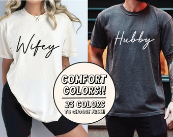 Comfort Colors Hubby and Wifey Shirts, Wifey Shirt, Hubby Shirt, Comfort Colors Tee, Honeymoon Shirts, Cute Bride Shirt, Mrs Shirt Tee