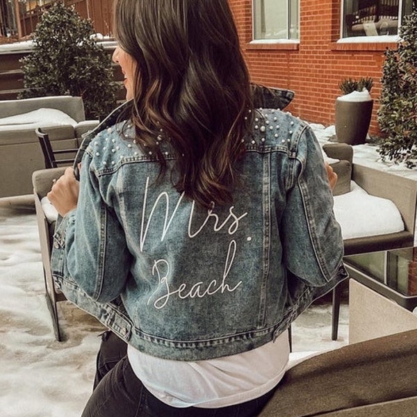 Gift for Bride, Gift for Wedding, Custom Wedding Jacket, Custom Pearl Jacket, Bride Jean Jacket, Bride Denim Jacket, Personalized Gift