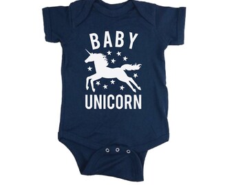 Grey Hand Printed by Artist Yellow Cotton One Piece Unicorn skeleton Baby Onepiece Bodysuit Short Sleeved Fantasy Animal Screenprint