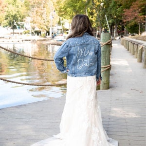 Mrs Pearl Jean Jacket, Bride Jean Jacket, Mrs Denim Jacket, Personalized Jean Jacket, Bride Jacket, Bridal gift, bridal jean jacket pearls image 7