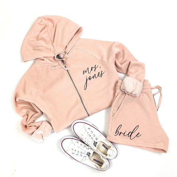 Tracksuit with Choice of Shorts Joggers for Bride or Bridal Party with Title, Gift for Bridal Shower or Bridal Proposal, Custom Tracksuit