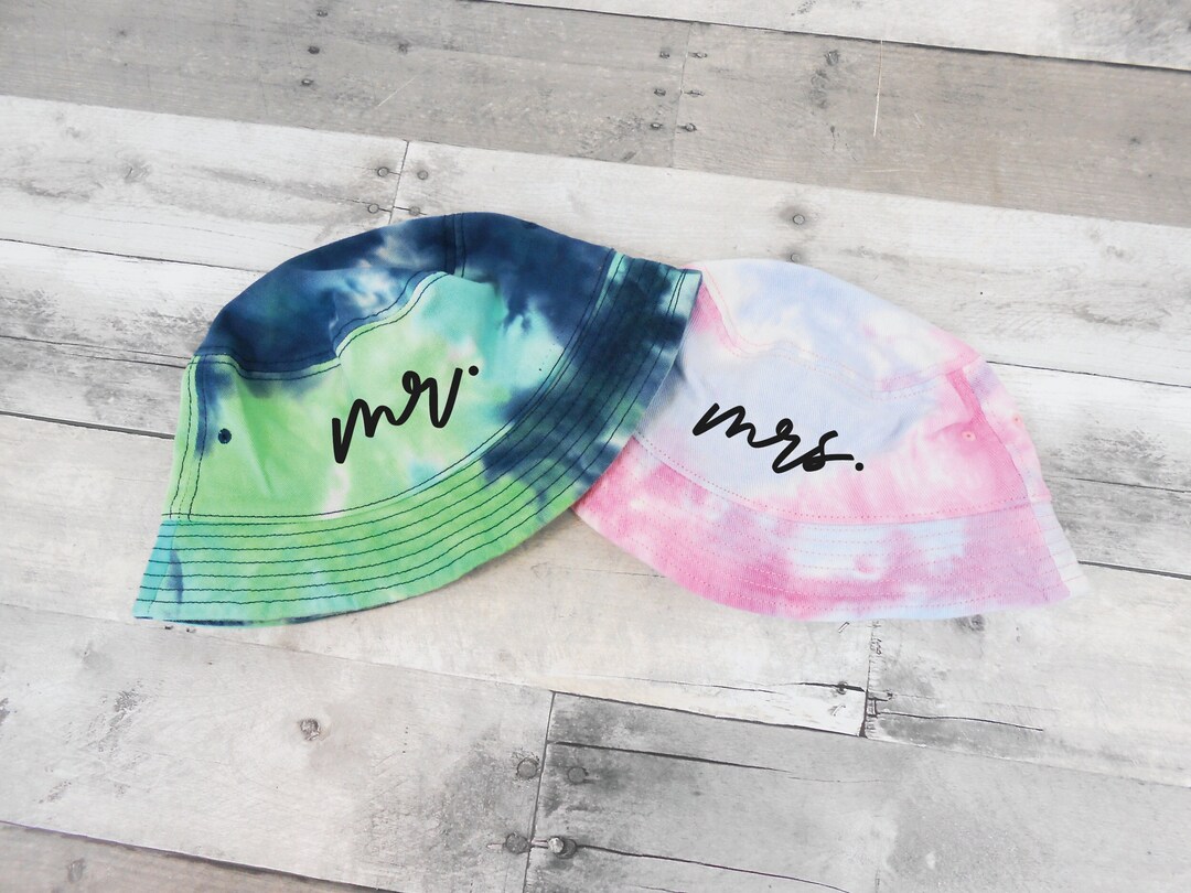 Mr and Mrs Bucket Caps, Honeymoon Hats, Tie Dye Bucket Caps, Tie Dye