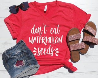 Don't Eat Watermelon Seeds V-Neck T-Shirt | Pregnancy Outfit | Pregnancy V-Neck Tee | Maternity V-Neck Shirt | Funny Pregnancy Shirt Vneck