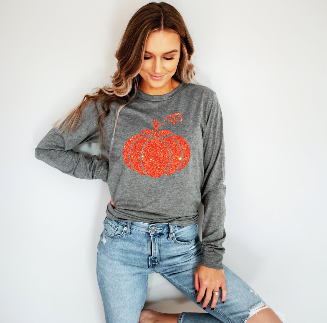 Glitter Pumpkin Long Sleeve, Halloween Long Sleeve Shirt, Fall Long ...